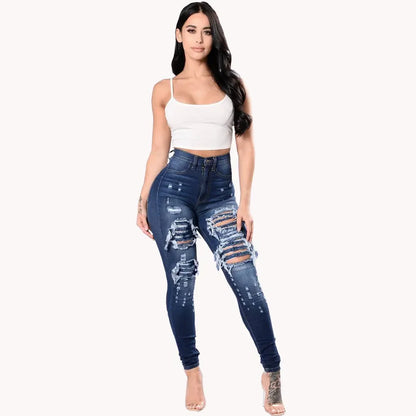 High Waist Ripped Skinny Slim Jeans