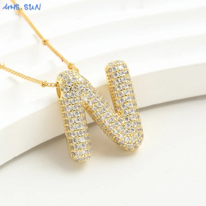 26 Letter Copper Zircon Bubble Initial Chunky Necklace