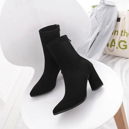 Ankle Chunky High Heel Sock Chelsea Sexy Warm Boots