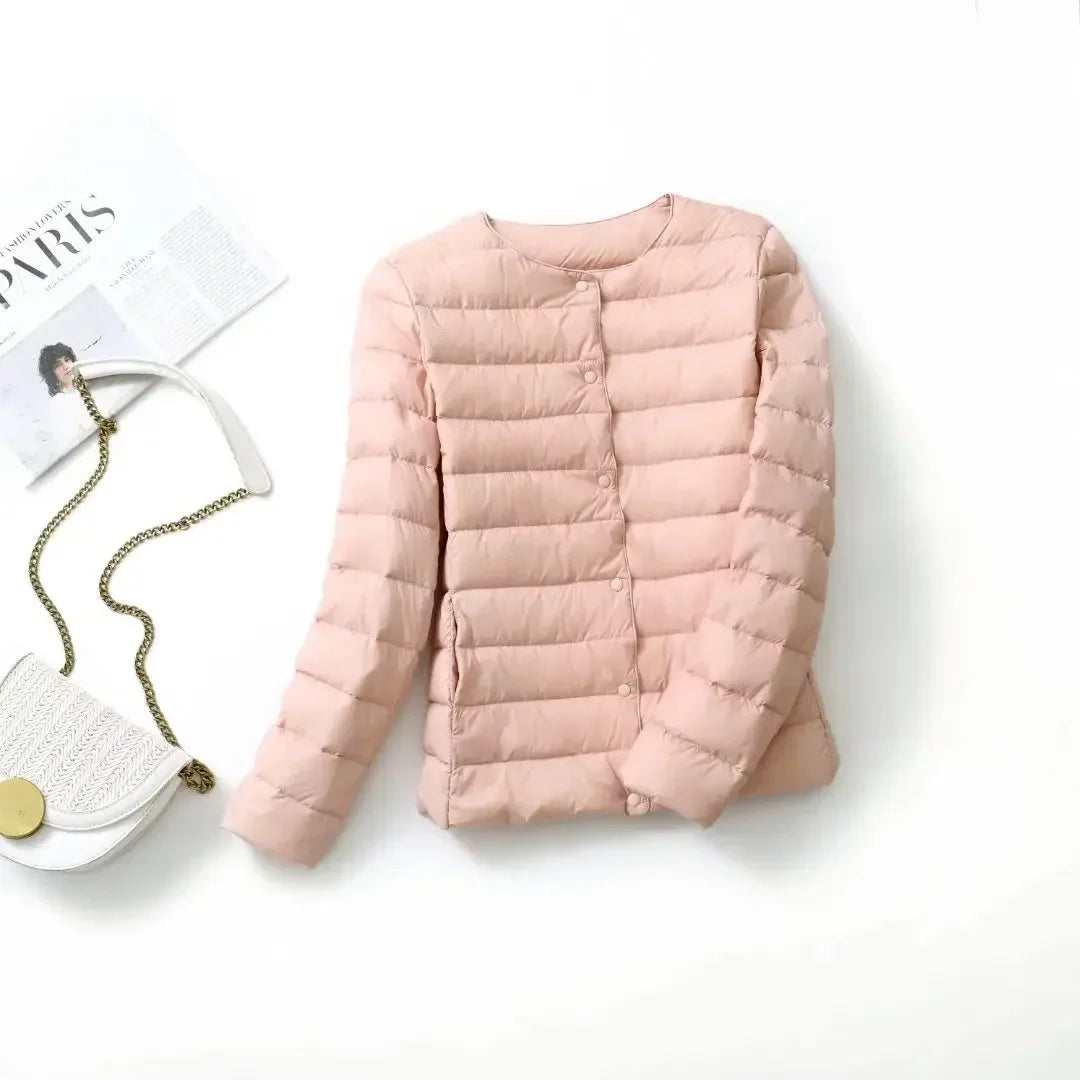 Light Down Duck Down Fall Collarless Light Quilted Puffer Coat