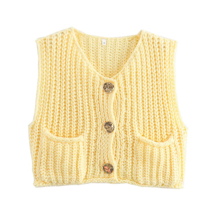 Korean Crop Sweater Vest Solid Loose Casual Sweater Vest