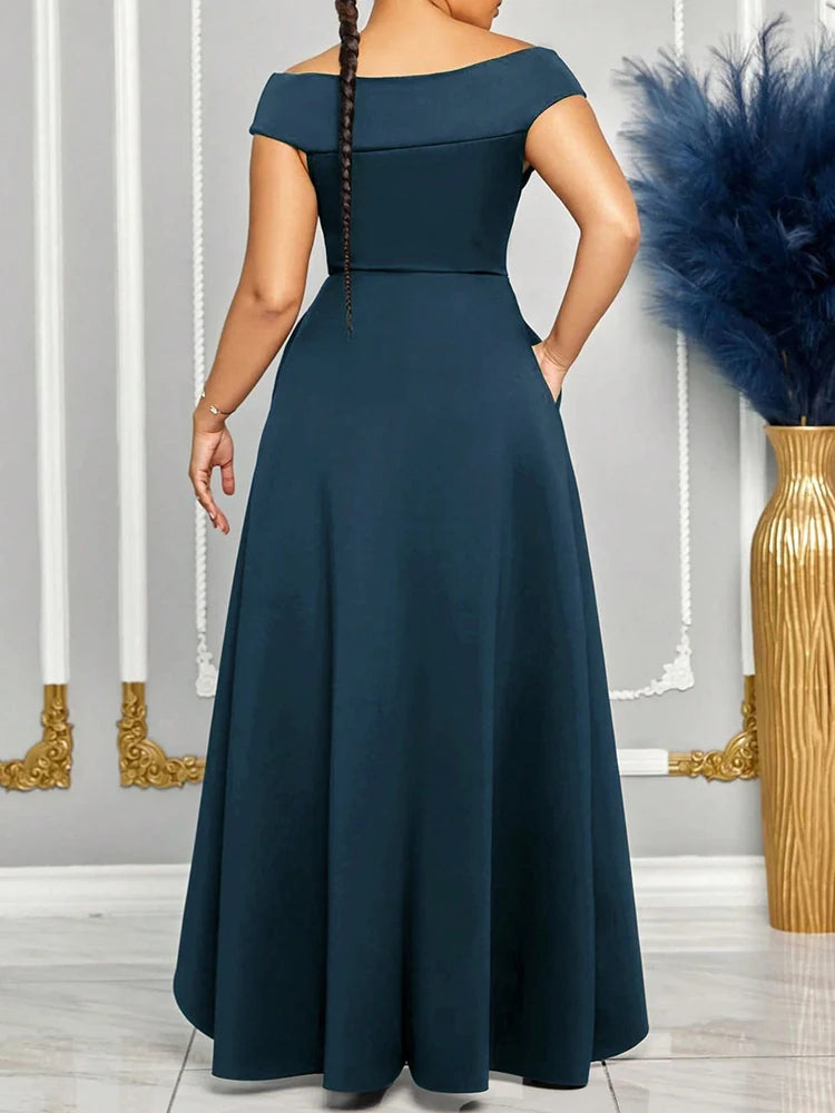 Off Shoulder Evening Solid Maxi Long With Sleeves Dress