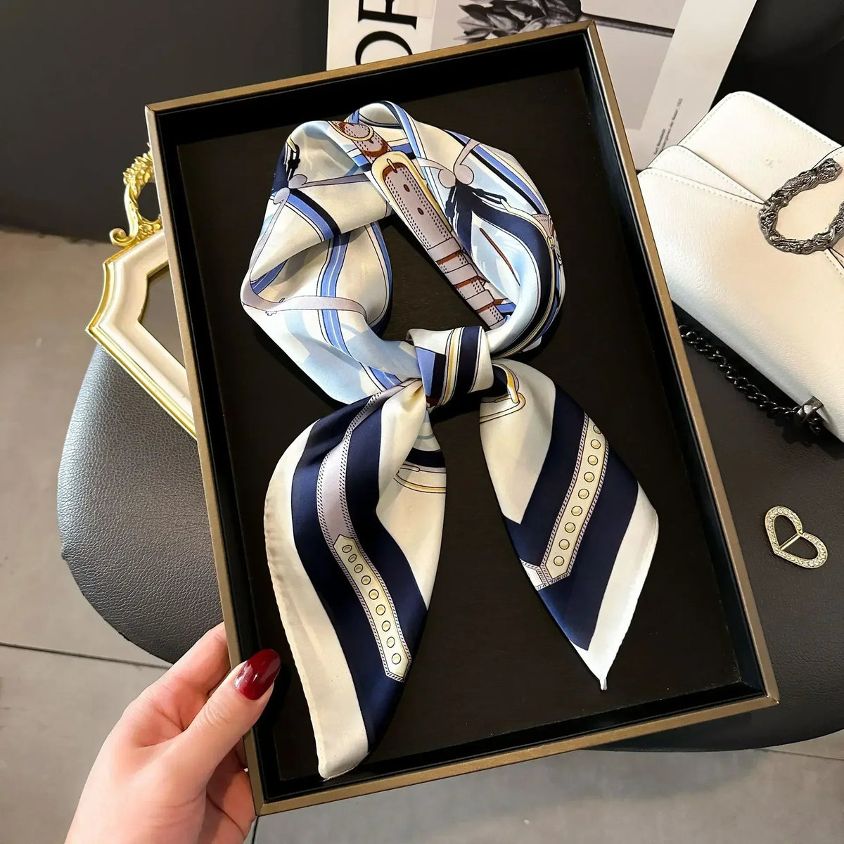 Luxury Silk Square Scarf Soft Satin Horse Hairband Hijab Headband Shawl