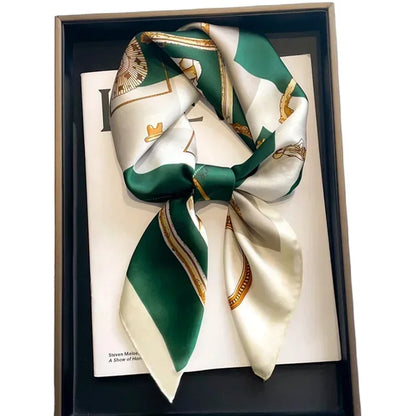 Luxury Silk Square Scarf Soft Satin Horse Hairband Hijab Headband Shawl