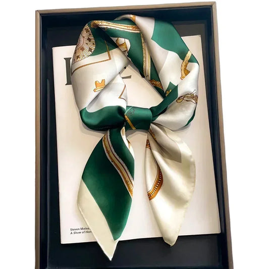 Luxury Silk Square Scarf Soft Satin Horse Hairband Hijab Headband Shawl