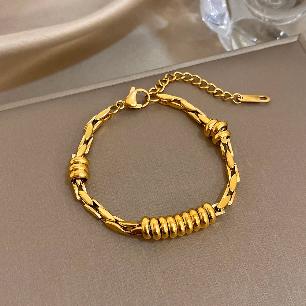 Chubby Hollow Circle Beads Geometric Chain Stainless Steel Bracelets