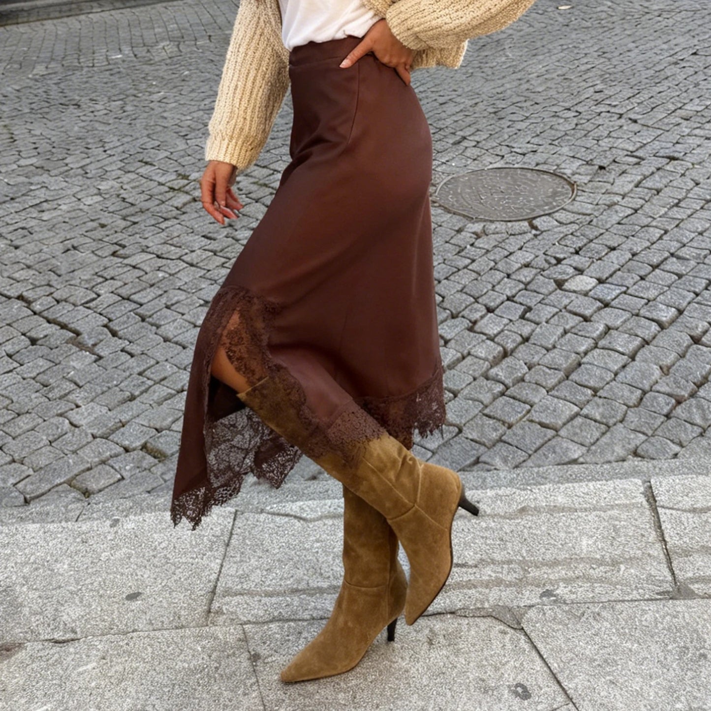 Elegant Hem Side Slit Midi Skirts