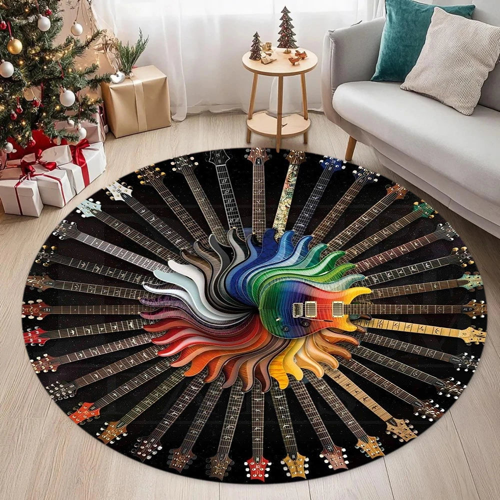 Guitar Bass Pattern Circular Carpet Street Rock Style Carpet