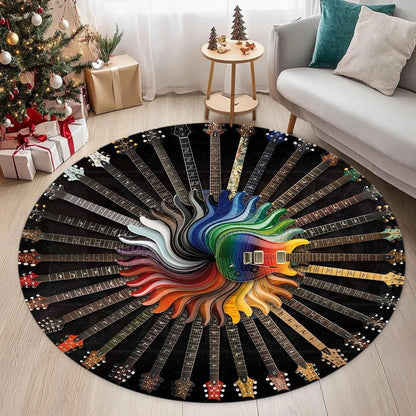 Guitar Bass Pattern Circular Carpet Street Rock Style Carpet