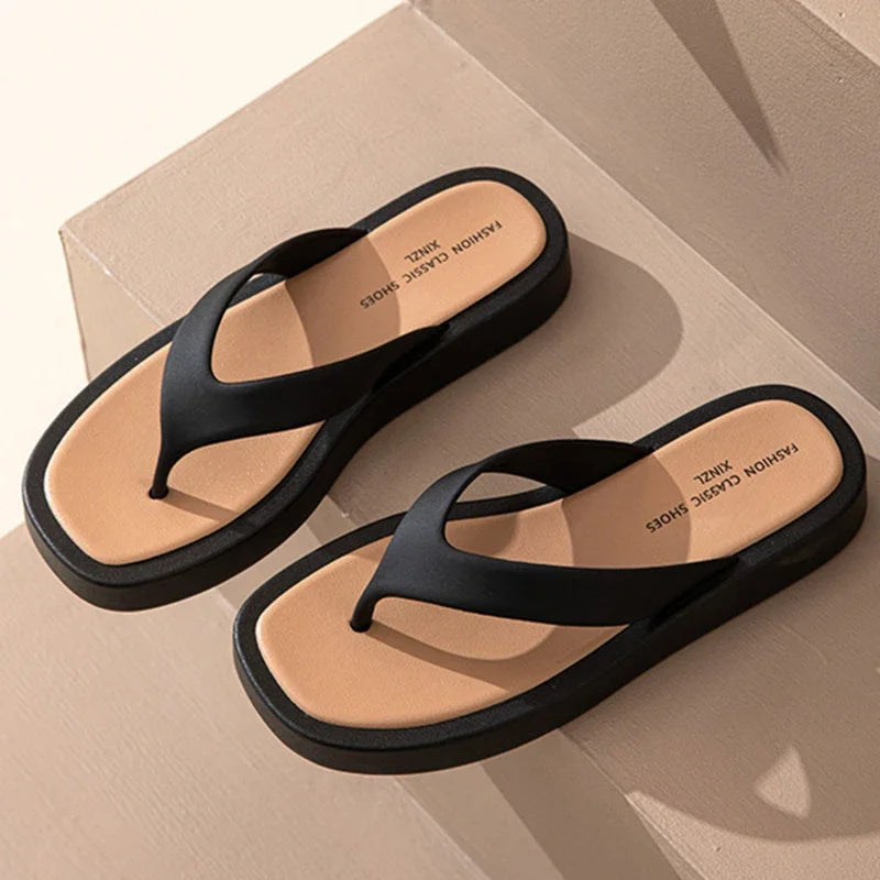 Mixed Platform Flip Flops Thick Bottom Slippers