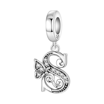 925 Sterling Silver Zircon Butterfly Letter Bracelet