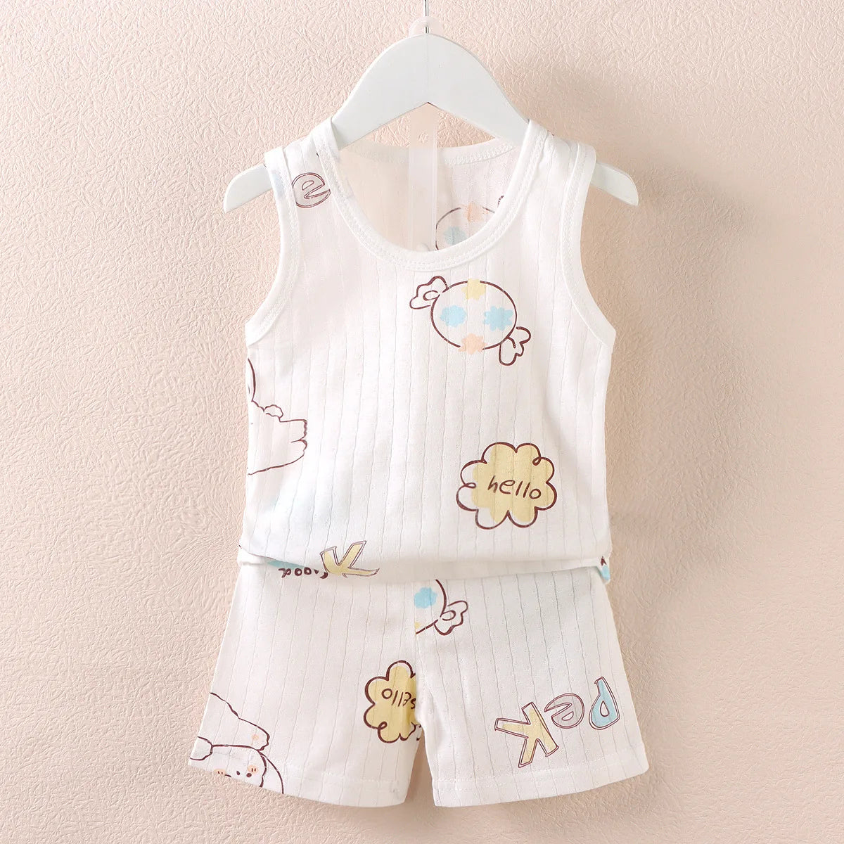 Cartoon Thin Style Sleeveless Baby Pajamas Set