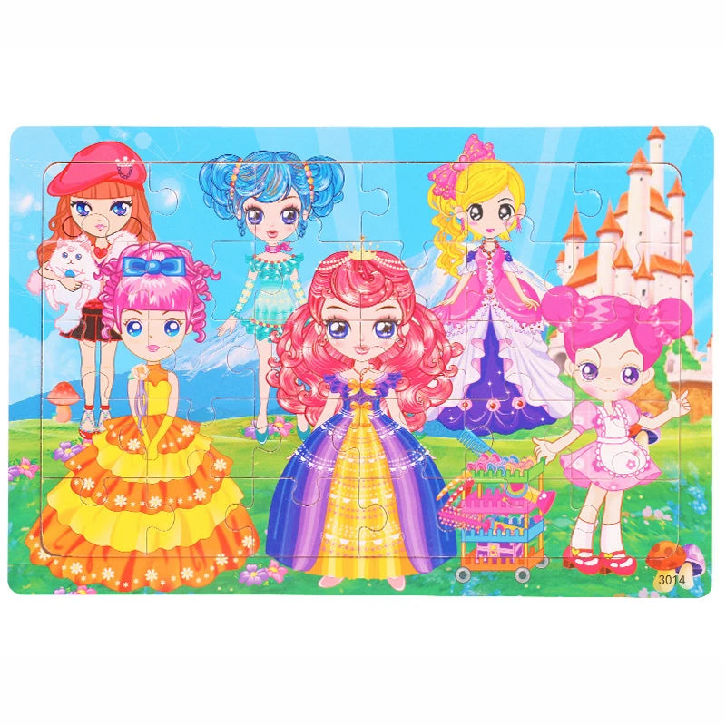30 Pieces Wooden Jigsaw Puzzle Kids Cartoon Animal Puzzles Toys