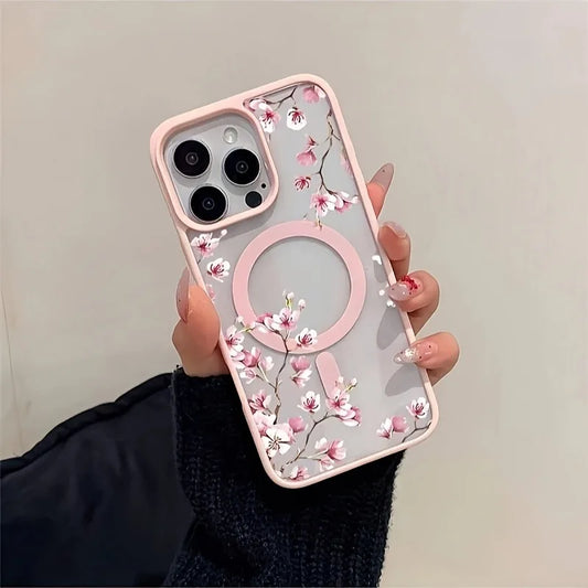 Pink Cherry Elegant Floral Magnetic Case Cover