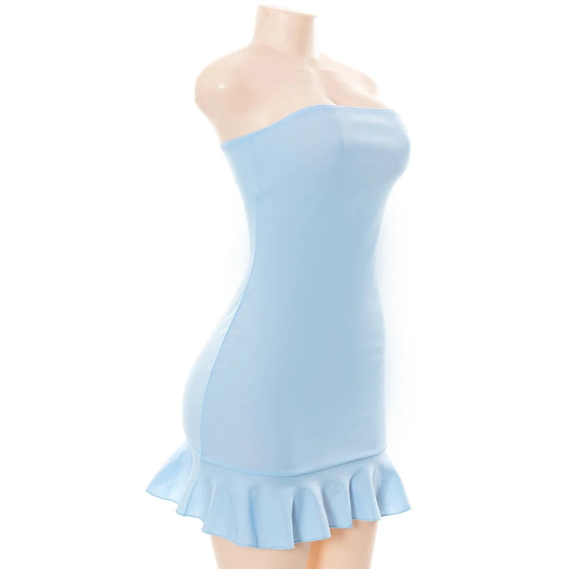 Soft  Tender Slight Blue Strapless Mini Dress