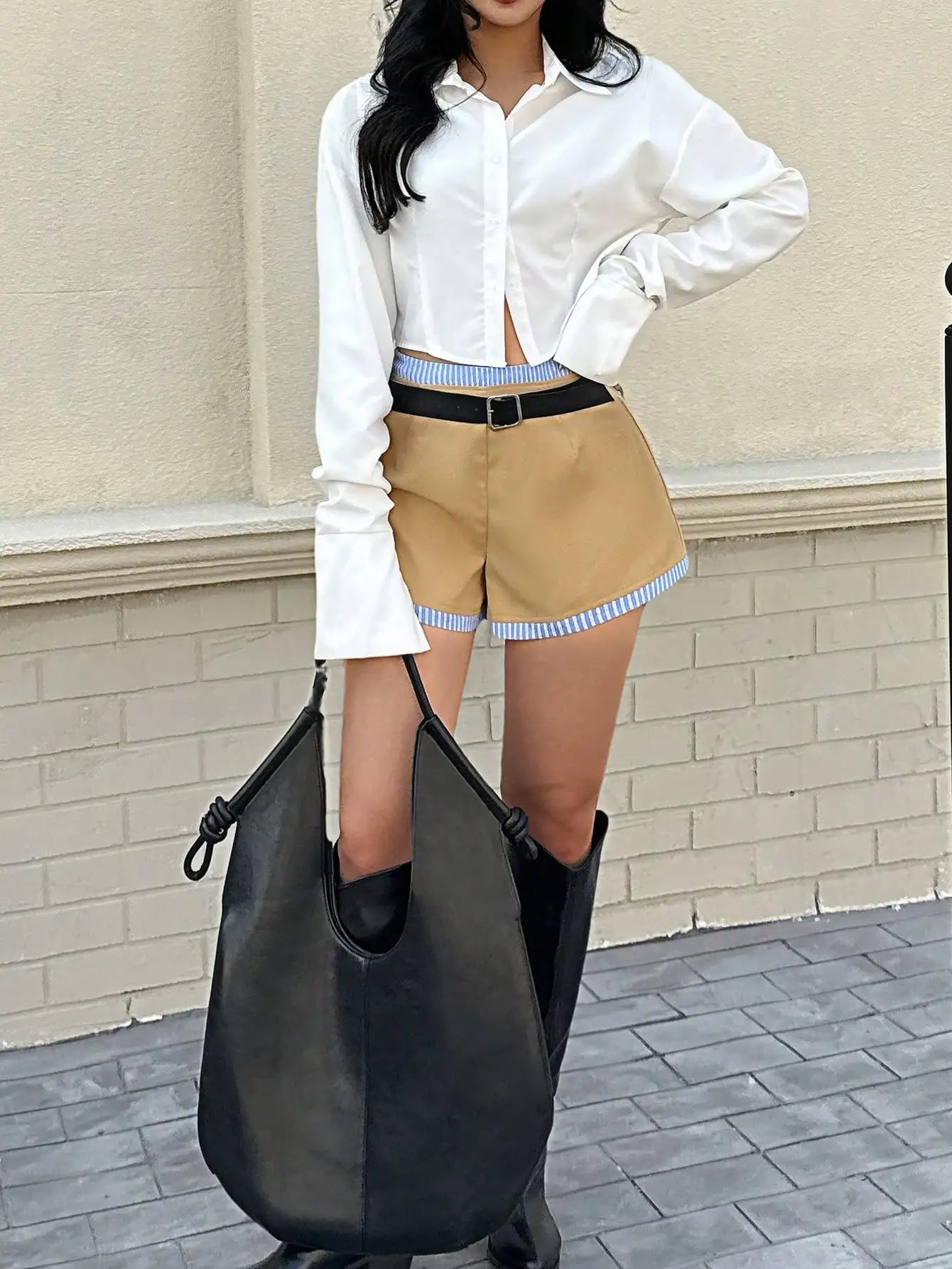 Striped Paneled Low-Rise A-line Shorts