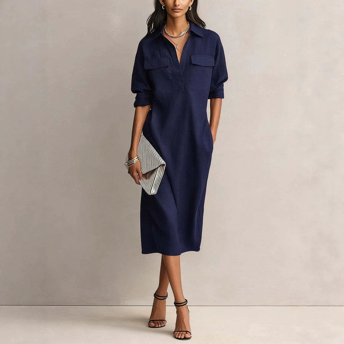 Cotton Linen Slim casual Mid Dress