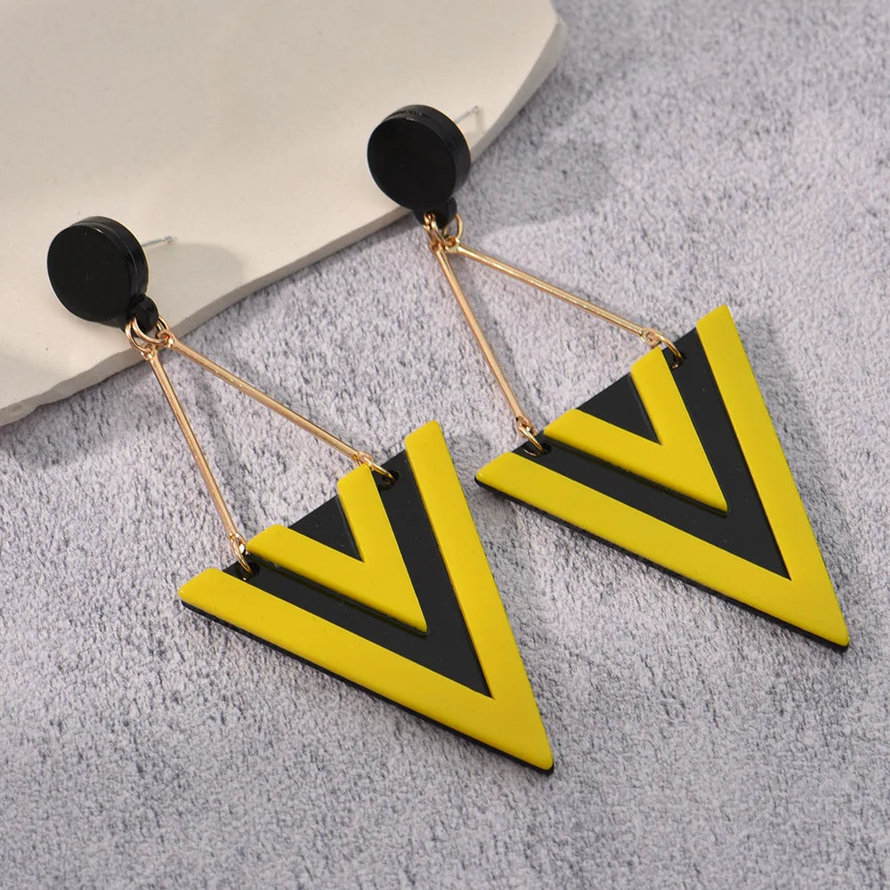 Triangle Long Dangle Geometric Earrings