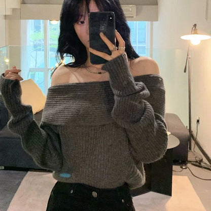 Off Shoulder Long Sleeve Casual Sexy Pullover