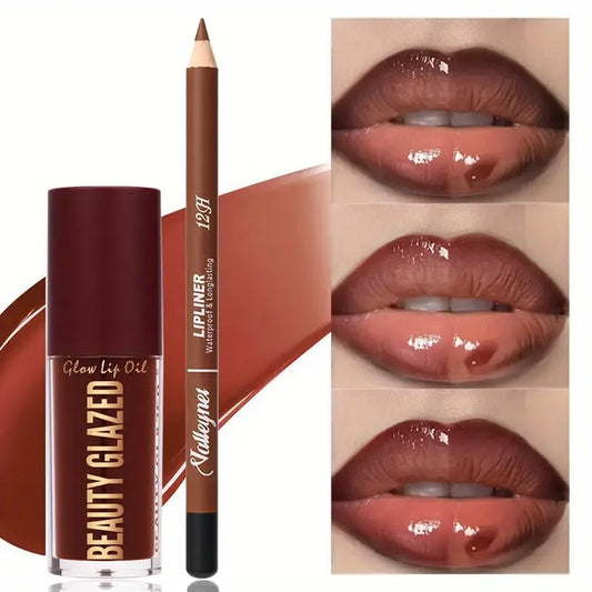2pcs/SET Makeup Set Matte Lip Liner + Moisturizing Colored Lip Oil Long-Lasting
