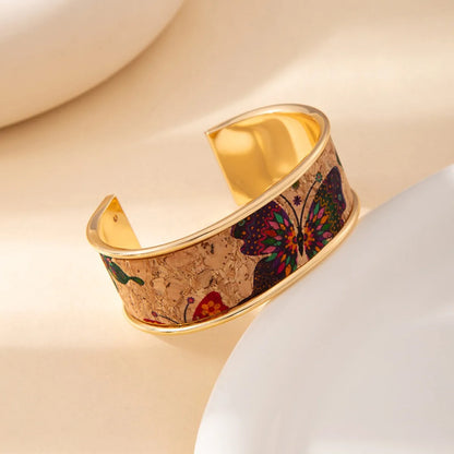 Graffiti Art Adjustable Bangle Gold Stainless Steel Bracelet