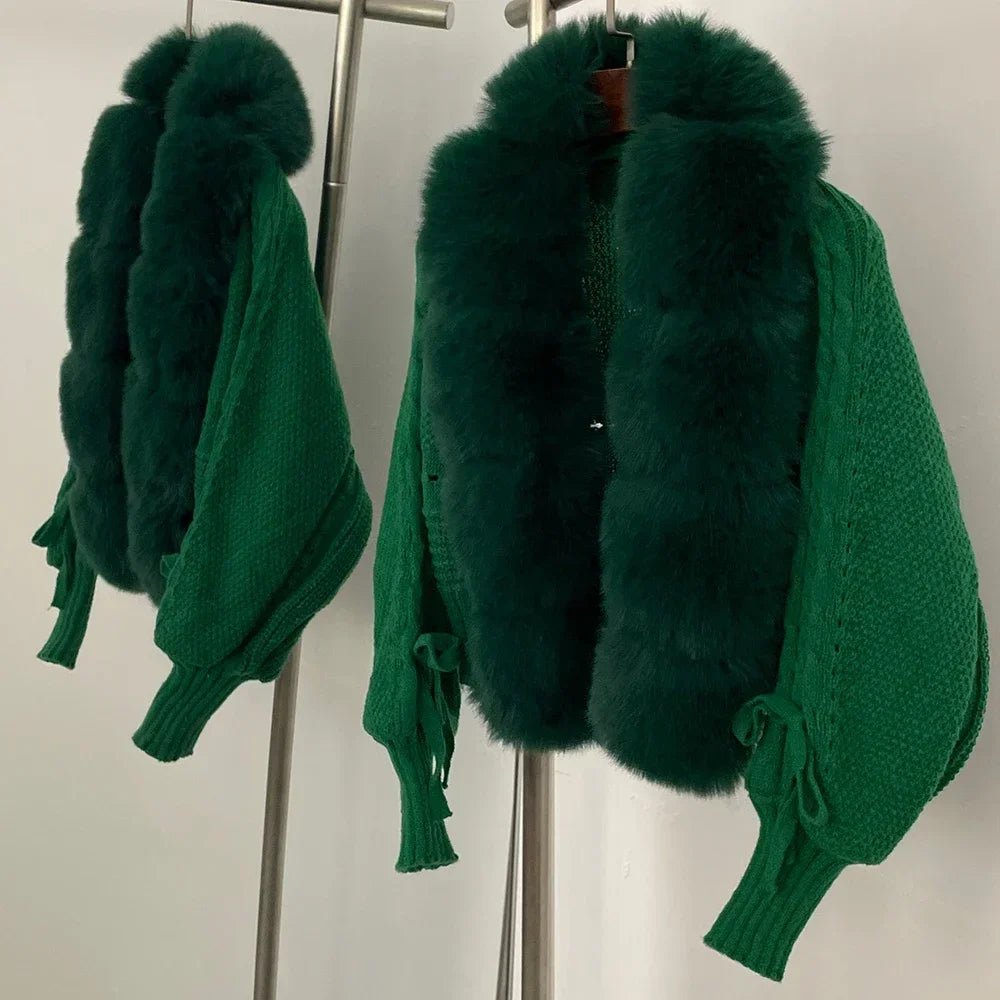 Faux Fur Coat Fake Fur Jacket Knitted Solid Sweater