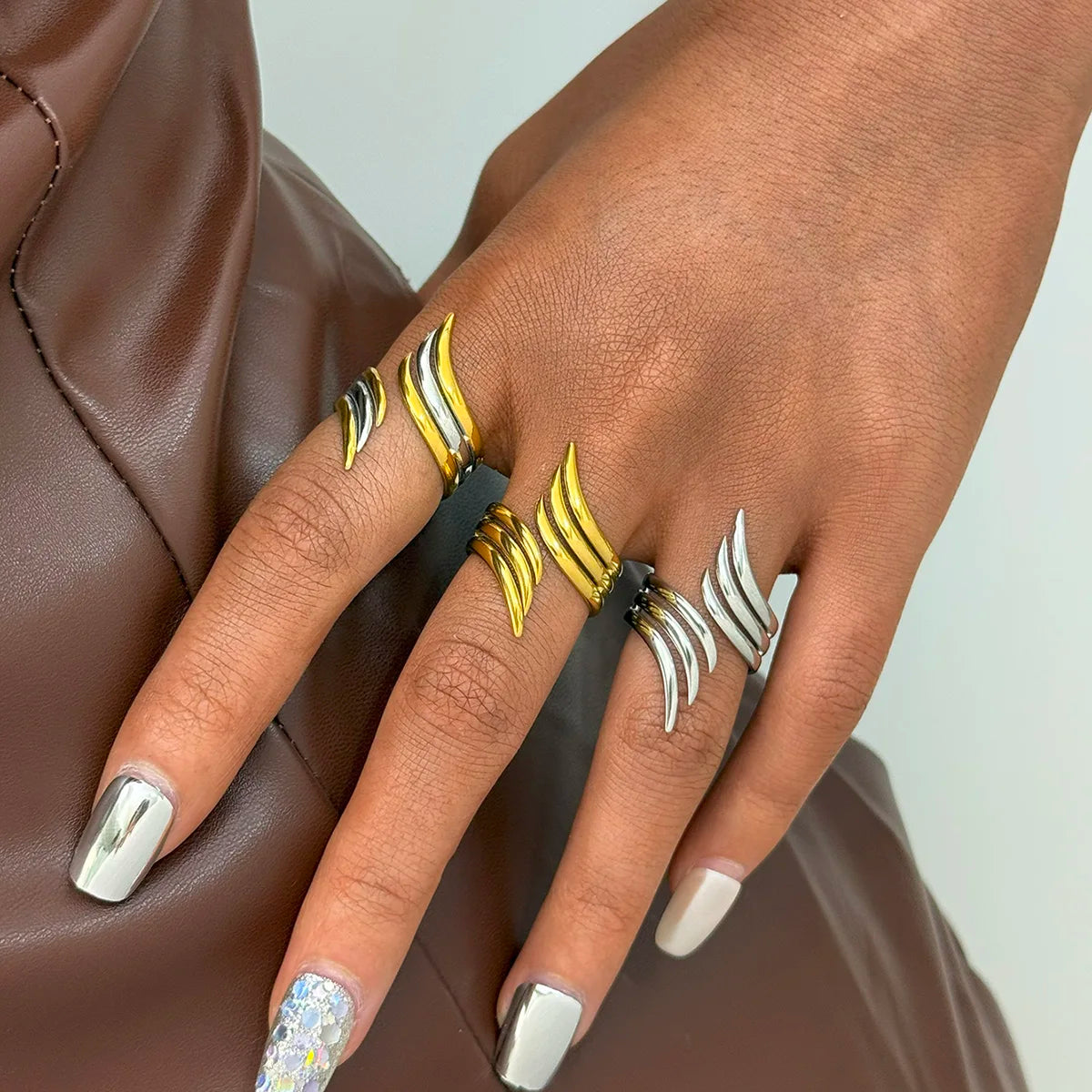 Minimalist 18K Gold Plated Line Stainless Steel Thin Waterproof Rings