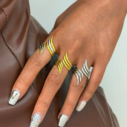 Minimalist 18K Gold Plated Line Stainless Steel Thin Waterproof Rings
