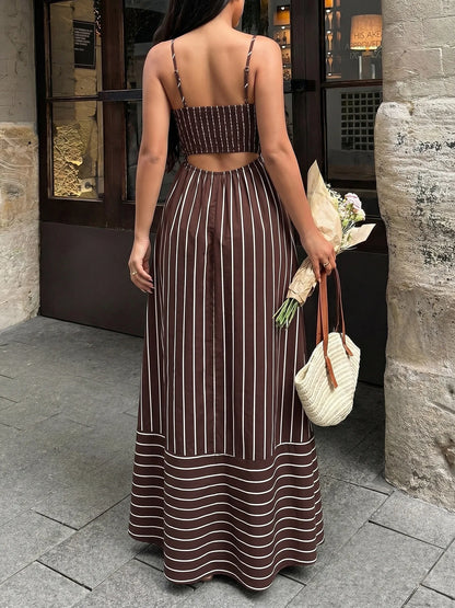 Striped Backless Loose Beach Causal Slip Strapless Long Dress
