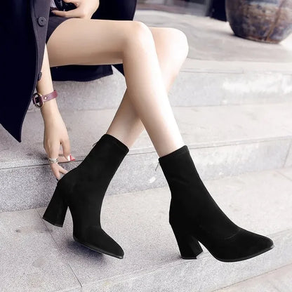Ankle Chunky High Heel Sock Chelsea Sexy Warm Boots