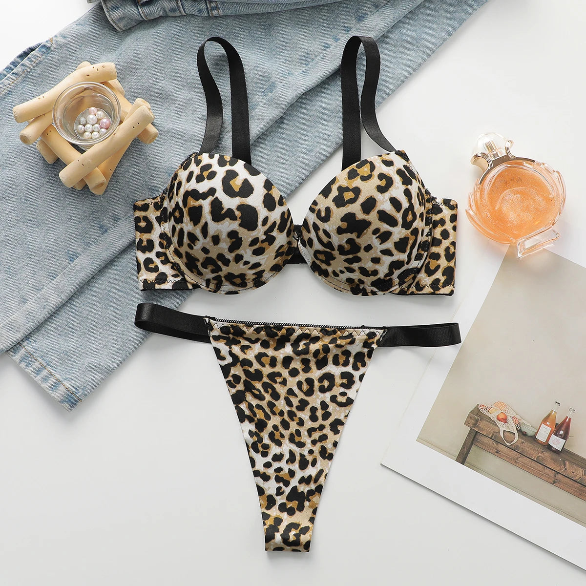Sexy leopard print bra set lingerie