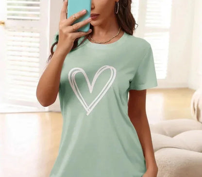 Heart Print Short Sleeve Sexy Dress