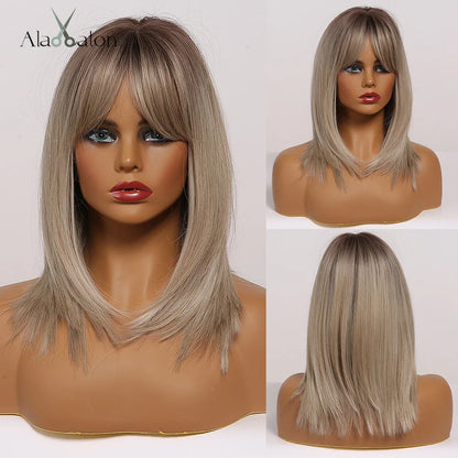 Straight Short Highlights Blonde Hair Wig
