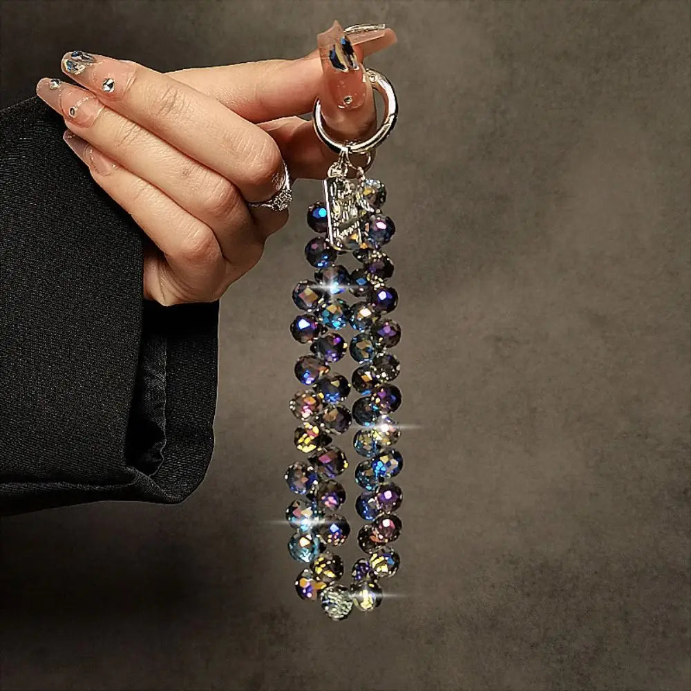 Colorful Mobile Phone Lanyard Chain Stylish Glitter Crystal Bead Pendant Keychain