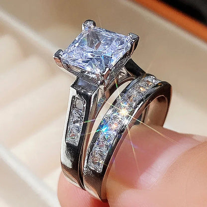 Elegant Bride Brilliant Square Zirconia Luxury Ring Set