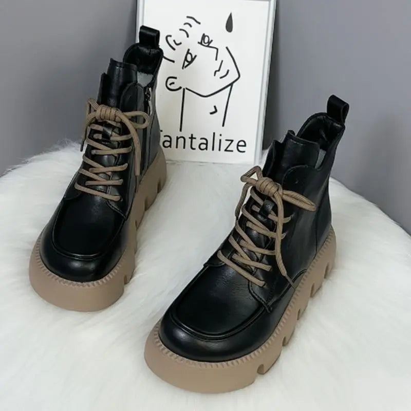 British Style Thick Sole Elevated Short Boots