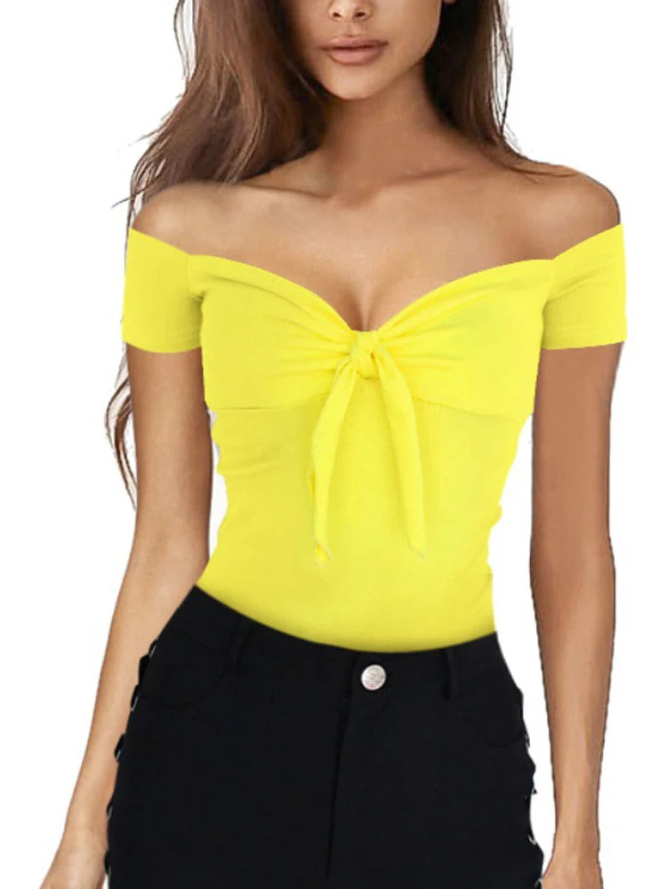 Short Sleeve V-neck Off Shoulder Sexy Slim Fit T-shirts