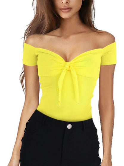 Short Sleeve V-neck Off Shoulder Sexy Slim Fit T-shirts