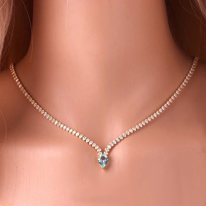 Iced Out Chain Water Drop Cubic Zirconia Light Blue Necklace
