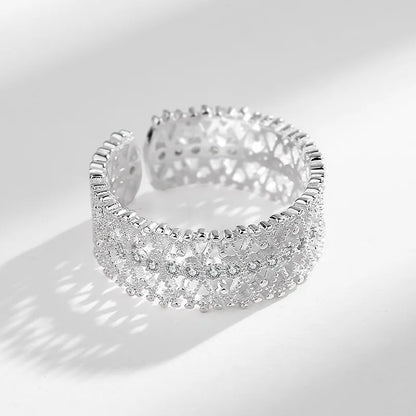 925 Sterling Silver Luxury Hollow Zircon Geometry Adjustable Rings