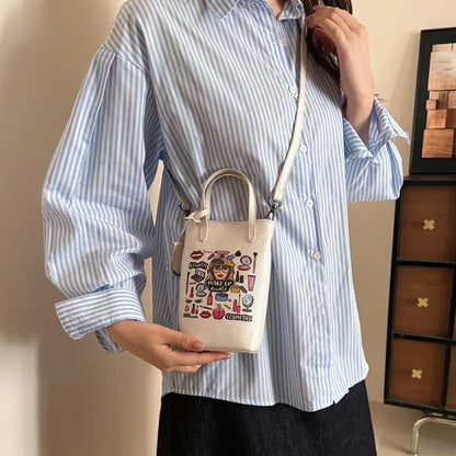 Luxury Mini Bucket Plaid PU Leather Crossbody Bag