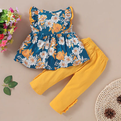 1-6T Sleeveless Flower T-shirt + Leggings Pants Set