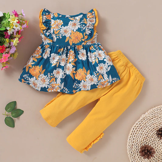 1-6T Sleeveless Flower T-shirt + Leggings Pants Set