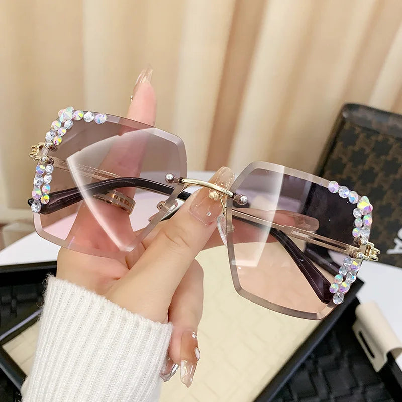 Square frameless crystal decoration Sunglasses