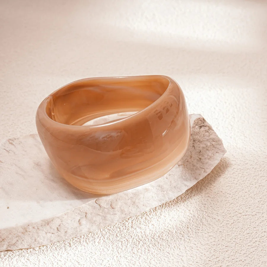Vintage Smudging Beige Coffee Acrylic Cuff Wide Resin Bracelet