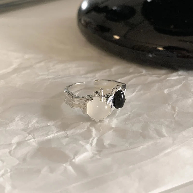 925 Sterling Silver Geometric Black Stone Rings
