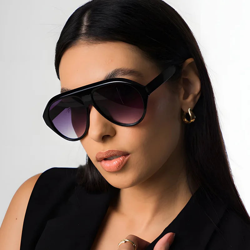 Retro Oversized Pilot Oval Multi Color Lens Sun Glasses