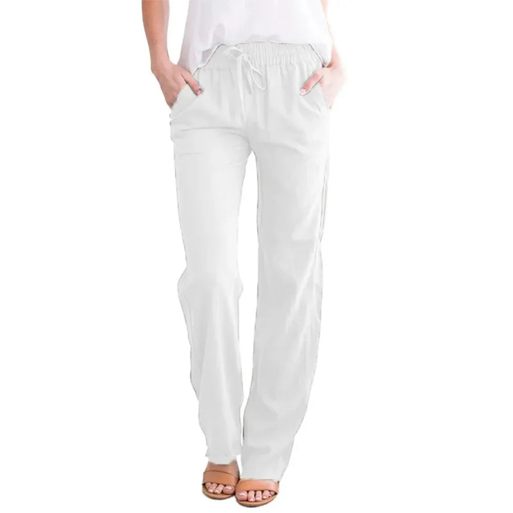 Cotton Linen Drawstring Baggy Straight Leg Pants
