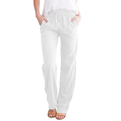 Cotton Linen Drawstring Baggy Straight Leg Pants