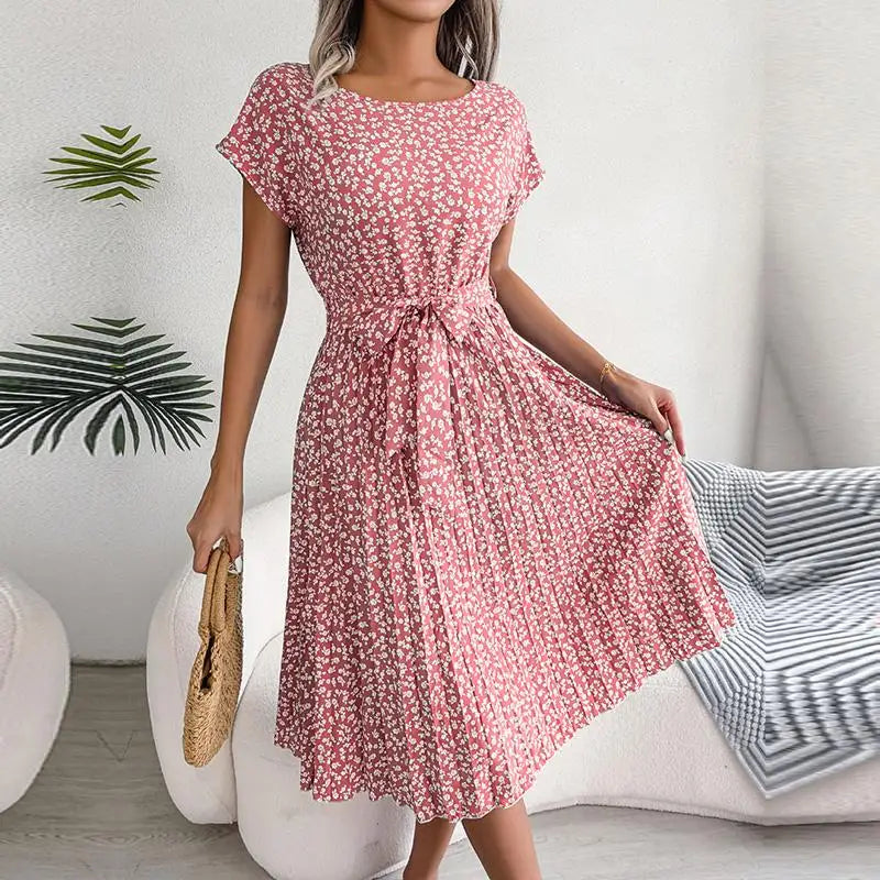 Short Sleeve High Waist Dress